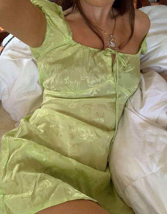 Sexy Apple Green Satin Printed Floral Short 6th Grade Homecoming Dress Cocktail Dress SP2772