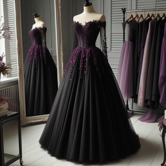Off The Shoulder Tulle Long Formal Gown, Long Prom Dress Y7352