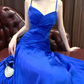 Unique Spaghetti Straps Royal Blue Pleated Satin Long Party Dress 19th Birthday Outfits SP2014
