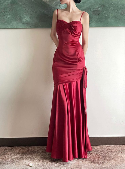 Elegant Burgundy Spaghetti Straps Mermaid Prom Dress,Trendy Dress Y4797