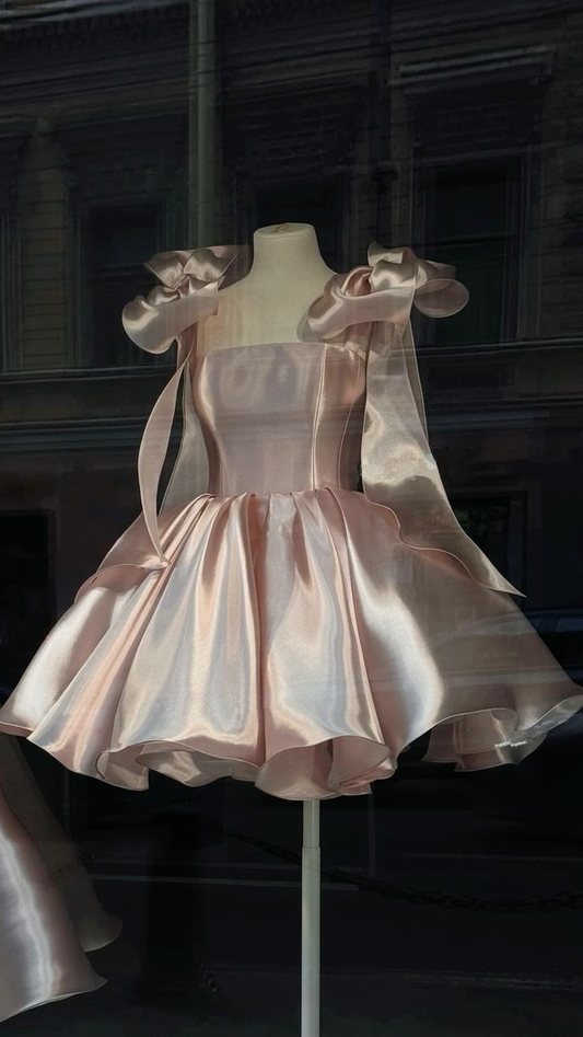Pretty Spaghetti Straps Pink Satin Short Mini Homecoming Dress Birthday Outfits Y8790
