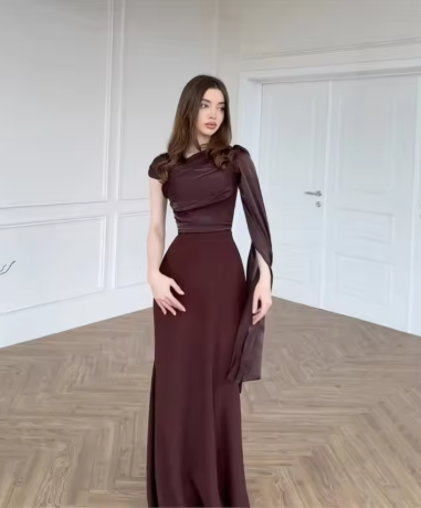 Classy Pink Satin Chiffon Mermaid Party Dress Formal Wedding Guest Dress SP765