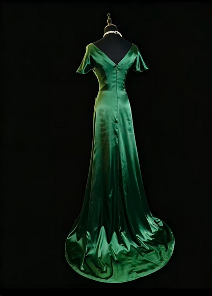 Elegant Emerald Green Satin Mermaid Party Dress Long Wedding Guest Dress SP2764