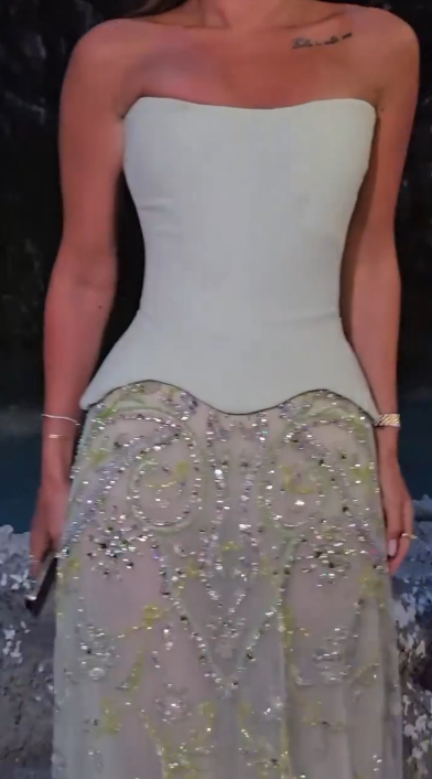 Classy Strapless Blue Satin Tulle Beaded Long Party Dress Formal Wedding Guest Dress SP357