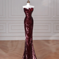 Charming Burgundy Off The Shoulder Sequins Mermaid Prom Dress Evening Dress Y8639