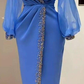 Retro Style Blue Lantern Sleeves Prom Dress Classy Blue Evening Dress Y5680