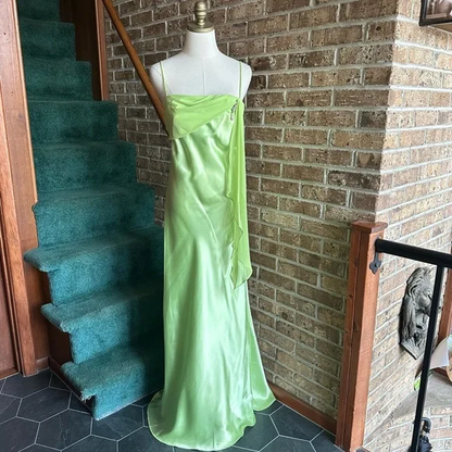 Simple Green Satin Chiffon Evening Dress,Long Prom Dress Y8201