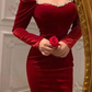 Retro Style Red Velvet Long Sleeves Evening Dress,Red Evening Gown Y5556