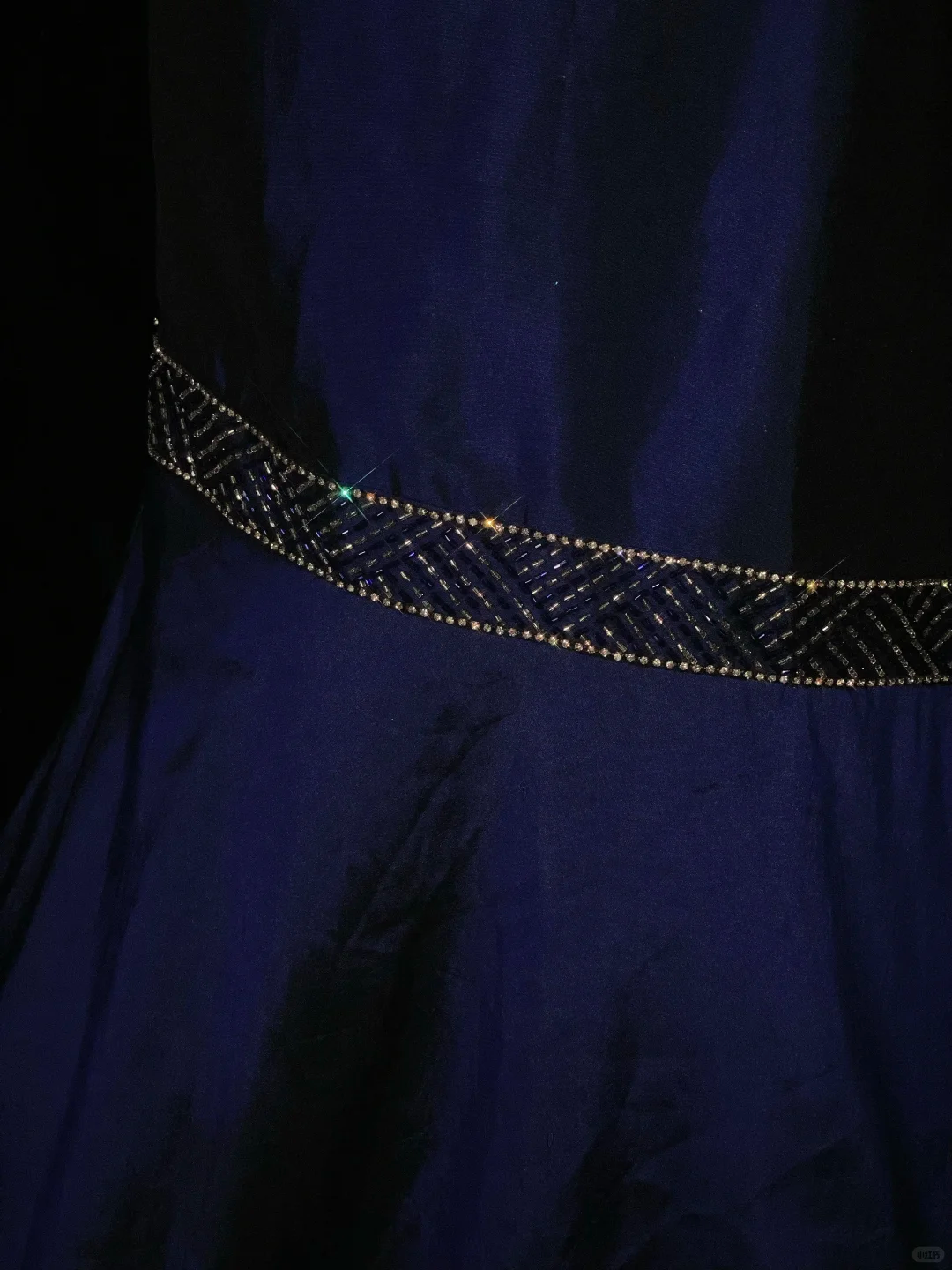 Gorgeous Spaghetti Straps Navy Blue Satin Beaded Mermaid Long Evening Dress Birthday Party Dress SP4075
