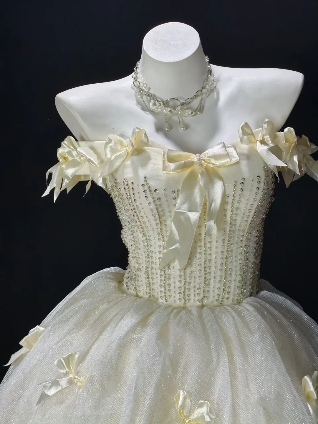 Elegant Pastel Yellow Tulle Satin Beaded A Line Short Graduation Homecoming Dress,Off The Shoulder Mini Birthday Dress With Bow SP3179
