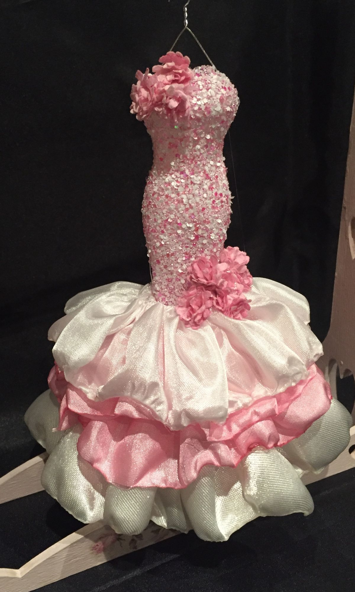 Pretty Strapless Pink Sequin 3D Floral Satin Layered Mermaid Long Prom Dress Party Gown SP3639