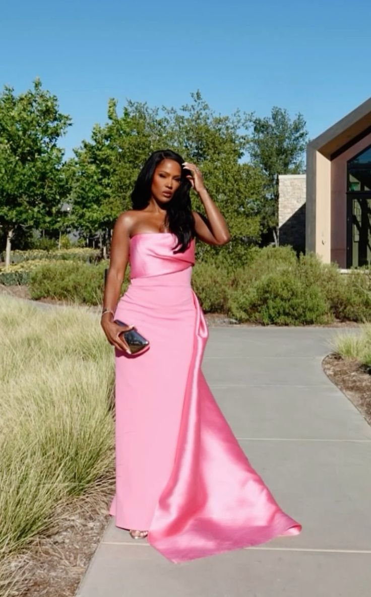 Stylish Strapless Satin Pink Pleated Mermaid Party Dress Long Birthday Prom Gown SP990