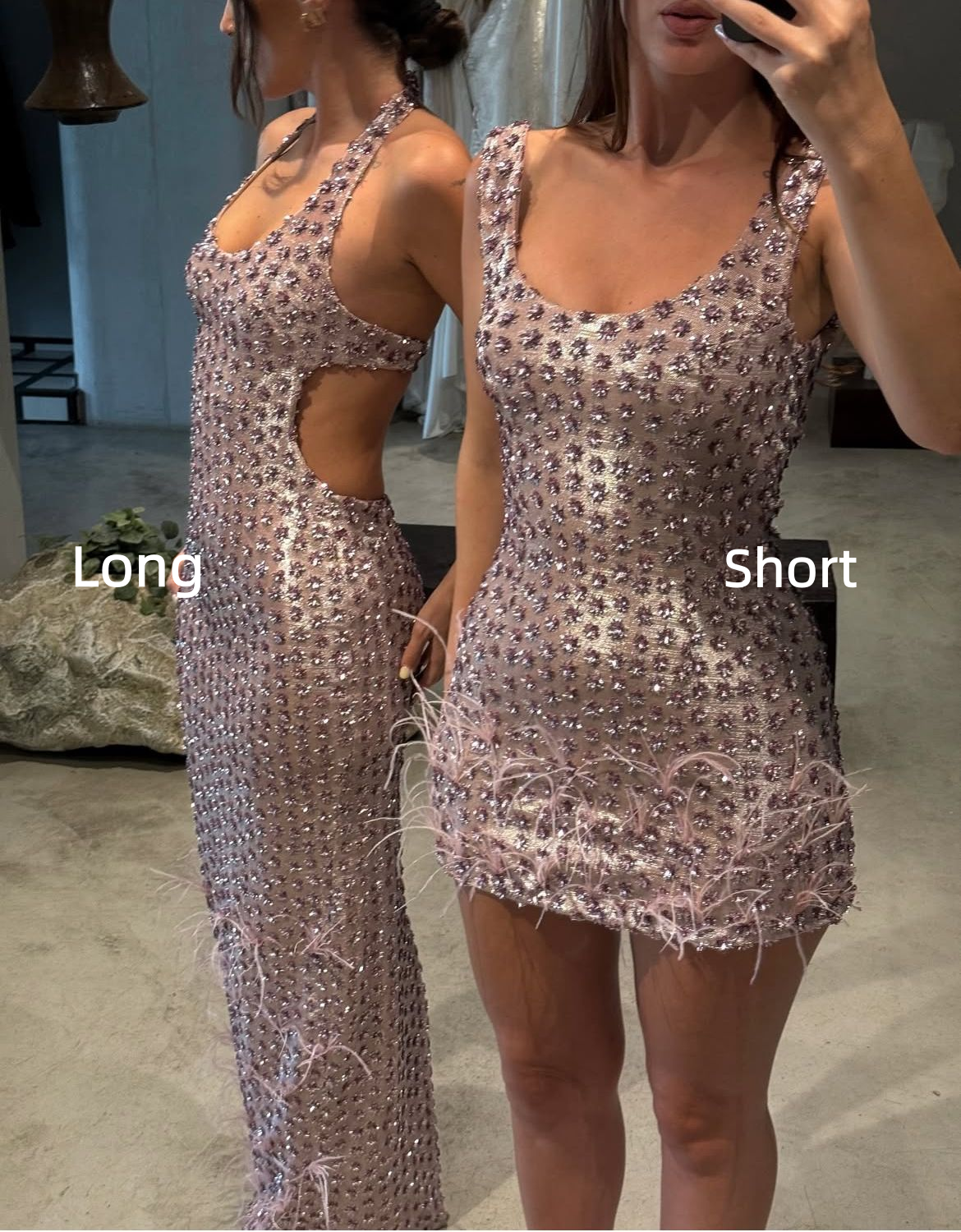 Gorgeous Pink Satin Beaded Feathers Sheath Short Party Dress Formal Homecoming Dress Y9946