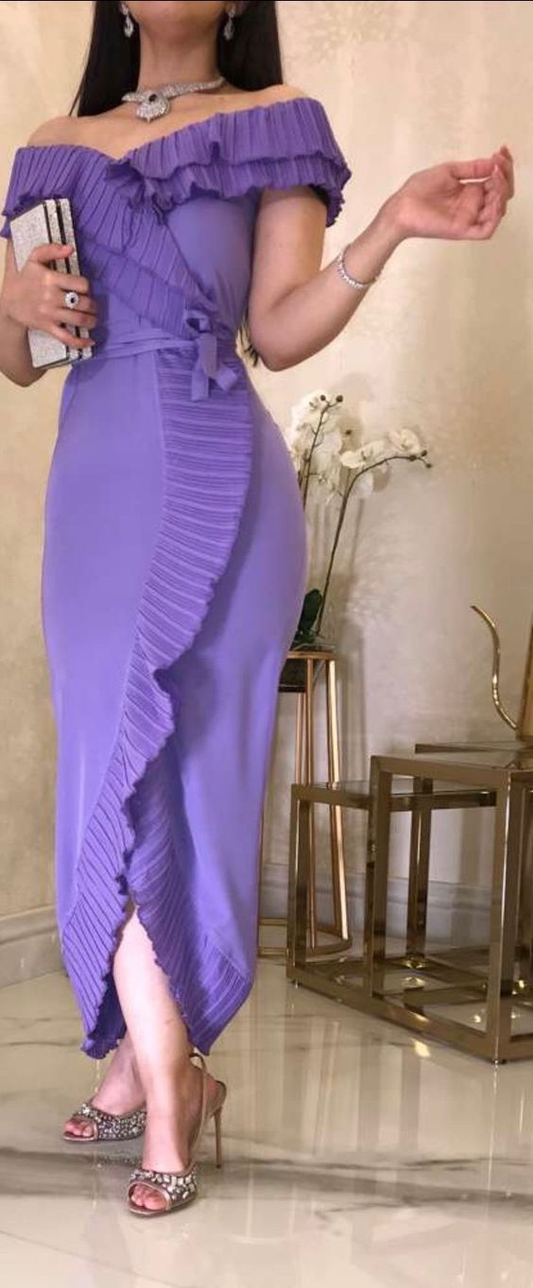 Elegant Purple Off The Shoulder Sheath Prom Dress  Y4870
