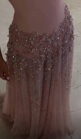 Classy Pink Satin Tulle Beaded Prom Dress Backless Long Party Dress SP4263