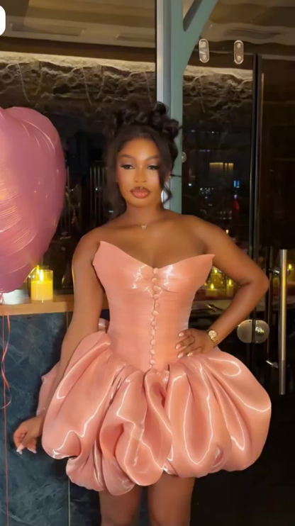 Classy Strapless Peachy Pink A Line Short Homecoming Dress Birthday Dress SP2469