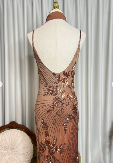 Retro Spaghetti Straps Ombre Chiffon Floral Sequin Beaded Prom Dress Long Party Gown With Ribbon SP627