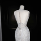 Glitter White Tulle Beaded Mermaid Prom Dress Long Evening Dress Wedding Dress Y8666