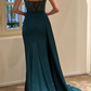 V-Neck Spaghetti Straps Beaded Ruched Sheath Long Evening Dress Y6003