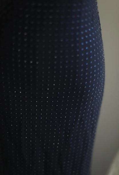 Gorgeous Spaghetti Straps Navy Blue Satin Beaded Mermaid Long Party Dress Formal Wedding Guest Dress SP1258