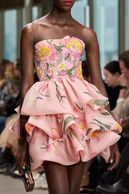 Pretty Strapless Satin Pleated Floral A Line Short Prom Dress,Pink Short Graduation Homecoming Dress SP3099