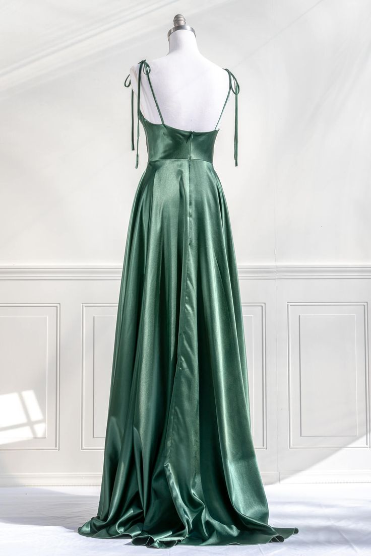 Satin Bow Tie Straps A-line Cowl Neck Long Prom Dress Y4312