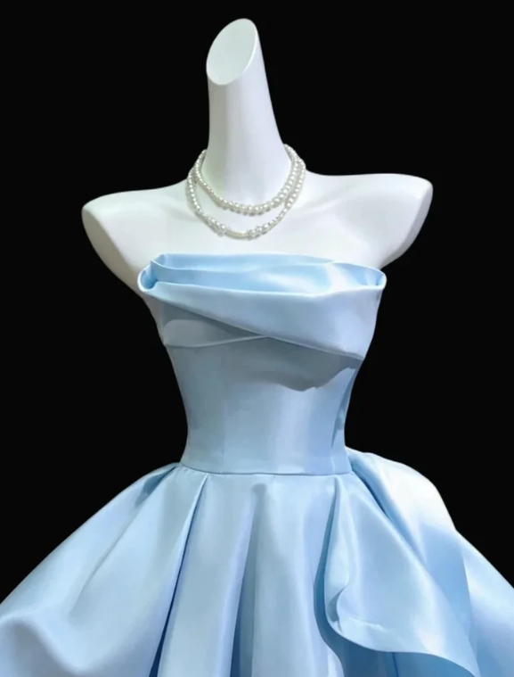 Cute Strapless Satin A Line Mini 15th Birthday Outfits,Blue Short Homecoming Dress SP3425