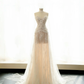Pretty Strapless Tulle Lace Long A Line Wedding Dress,Formal Prom Evening Dress Y8686