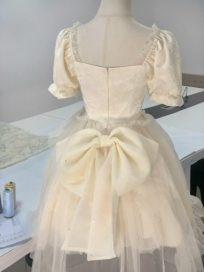 Elegant Beige Tulle Layered Hi-Low Short Formal Homecoming Dress Birthday Outfits Y9192
