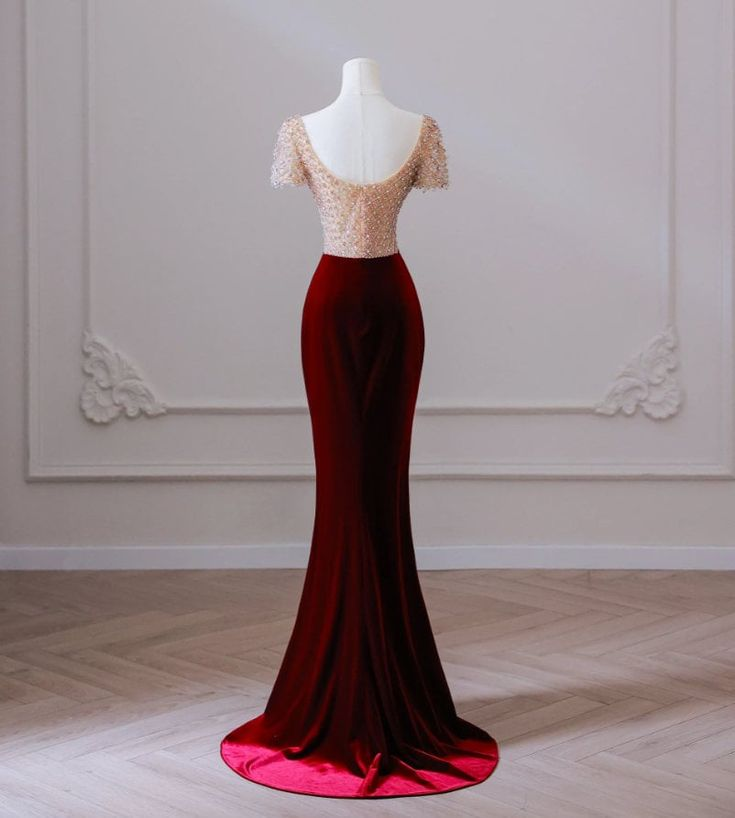 Beaded burgundy velvet sweetheart neckline bodycon prom dress Y6618