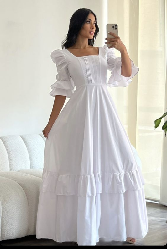 A-line Square Neckline White Prom Dress  Y5823