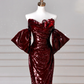 Charming Burgundy Off The Shoulder Sequins Mermaid Prom Dress Evening Dress Y8639