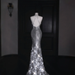 Sparkly Silver Deep V Halter Sequins Beaded Backless Evening Dress,Mermaid Prom Dress Y8687