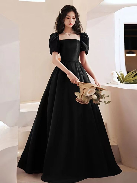 Black evening dress, new style satin prom dress,princess birthday dress,custom made Y4953