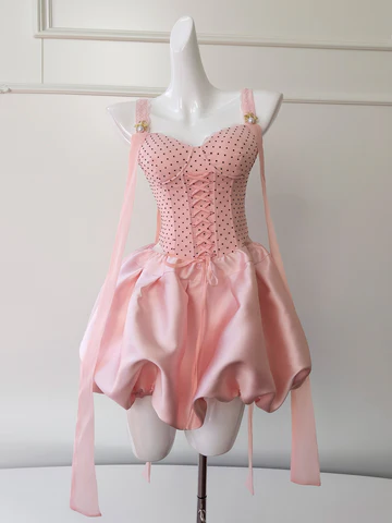 Sweet Polka Dot Pink Corset A Line Short Party Homecoming Dress Y8820