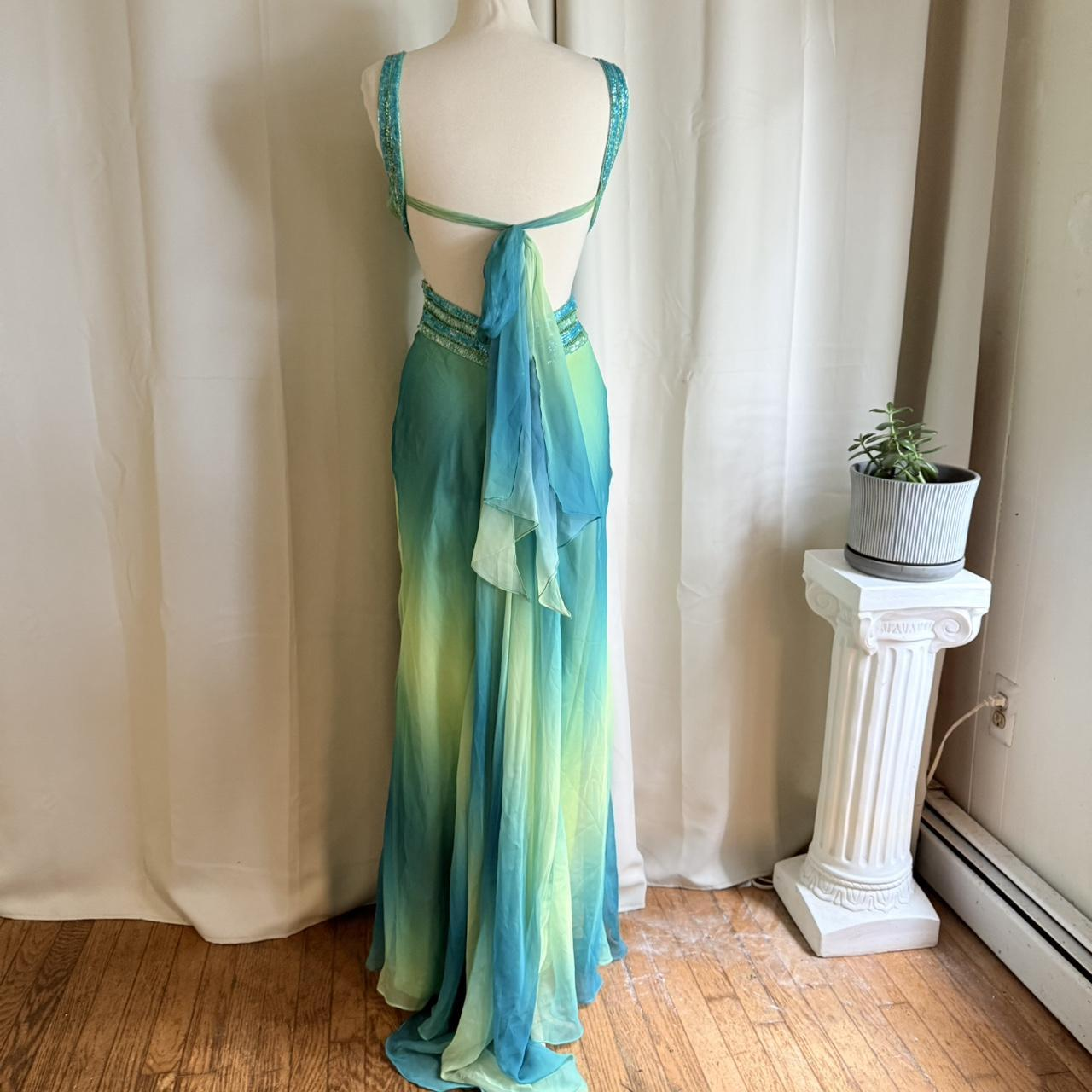 Chic V Neck Chiffon Sequin Backless Prom Dress Mermaid Long Party Gown SP445