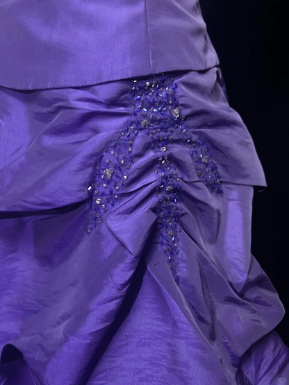 Classy Strapless Satin Pleated Beaded Mini Birthday Dress,Purple A Line Short 6th Grade Homecoming Dress SP2906