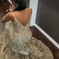 Princess Embroidered Corset Style Gold Mermaid Evening Dress Y5887