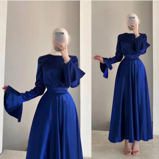 Simple Royal Blue A-line Prom Dress,Royal Blue Muslim Dress Y6982