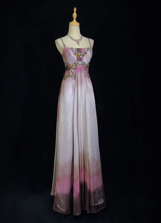 Pretty Ombre Purple Chiffon Beaded Long Evening Dress Formal Birthday Prom Dresses SP1438
