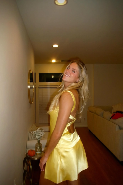 Sexy V-neck Yellow Open Back A-Line Short Homecoming Dress Birthday Dress SP3793