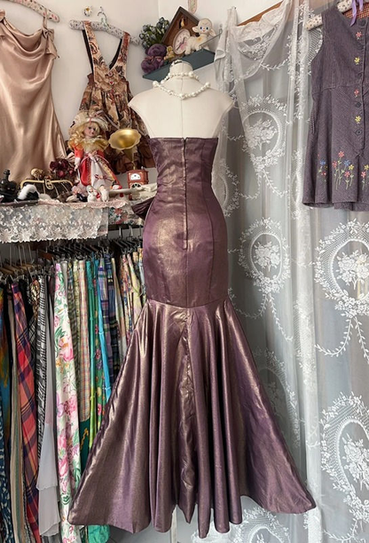Vintage Strapless Satin Mermaid Long Prom Dress Evening Gown SP738