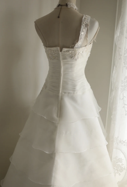 White One Shoulder Organza Beaded Sequin Layered Mermaid Wedding Dress Elegant Long Bridal Dress SP1242