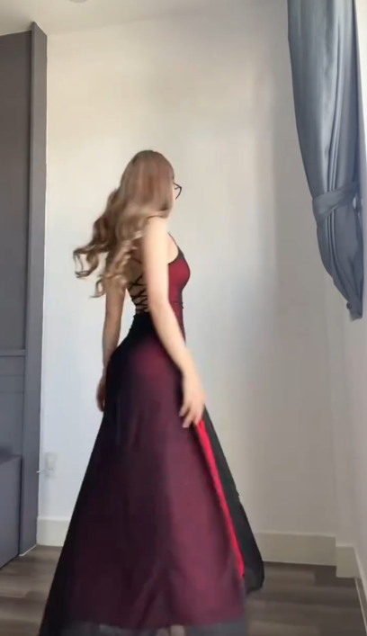 Vintage Spaghetti Straps Burgundy Chiffon Slit A Line Evening Dress Birthday Prom Dress SP548