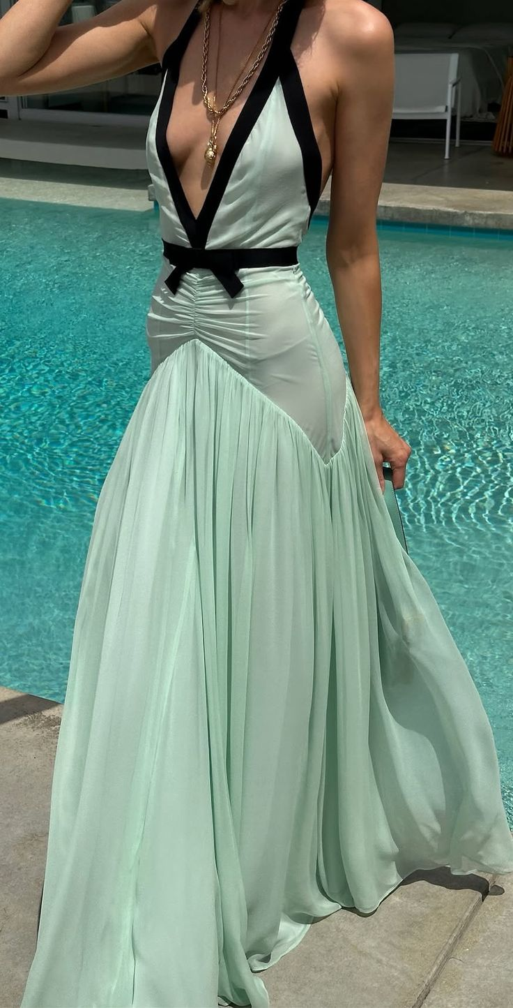 Elegant Light Green Deep V Chiffon Mermaid Party Dress Long Wedding Guest Dress SP810