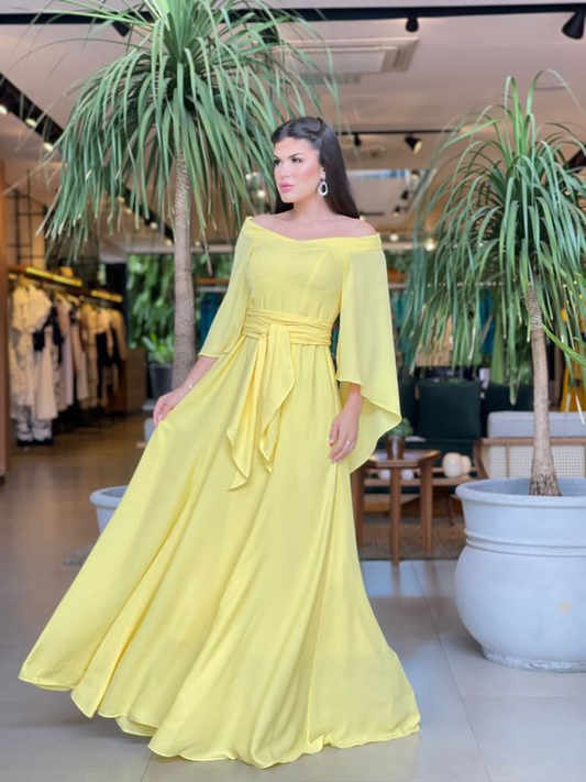 Yellow A-line Chiffon Prom Dress,Yellow Evening Dress Y5815