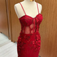 Red 3D Floral Lace Sweetheart Trumpet Long Prom Dress Y5957