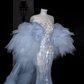 Beautiful Mermaid Sequin Beaded Evening Dress,Blue Tulle Prom Dress Y8690