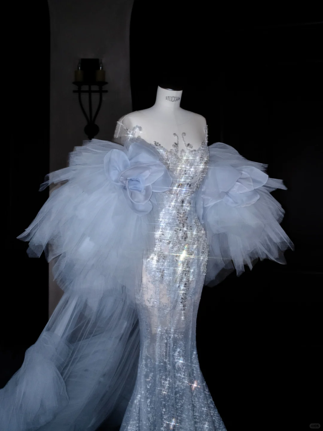 Beautiful Mermaid Sequin Beaded Evening Dress,Blue Tulle Prom Dress Y8690