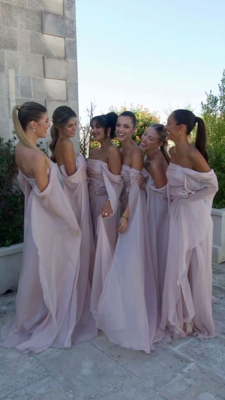 Classy Pink Off The Shoulder Chiffon Long Party Dress Formal Bridesmaid Dress SP1075